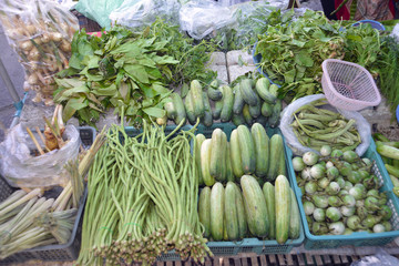fresh fruit and vegetables at takua pa market Thailand