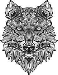Fototapeta premium Detail zentangle wolf for coloring page,tattoo, t shirt design effect and logo