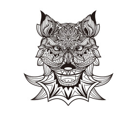 Detail zentangle wolf for coloring page,tattoo, t shirt design effect and logo