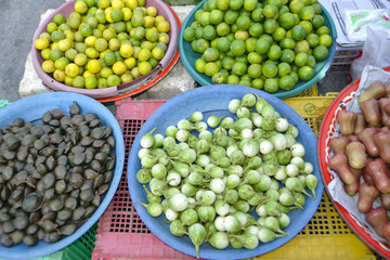 fresh fruit and vegetables at takua pa market Thailand