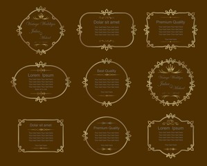 Label cutout paper frames with flourish decoration,Vintage label frame set on striped seamless background. label Calligraphic design elements.label icon,label gold, label wedding,