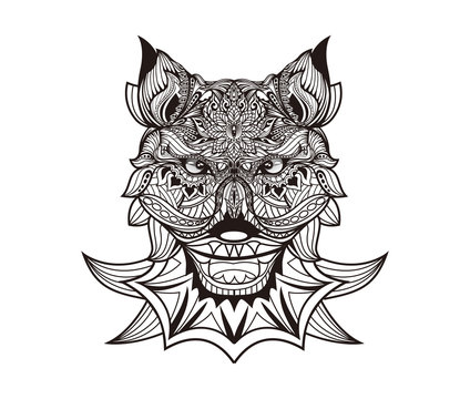 Detail zentangle wolf for coloring page,tattoo, t shirt design effect and logo