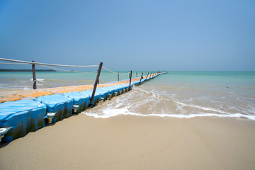 colorful plastic dock with sea background at Khaolak Thailand