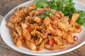 Close up, Fried squid sliced.