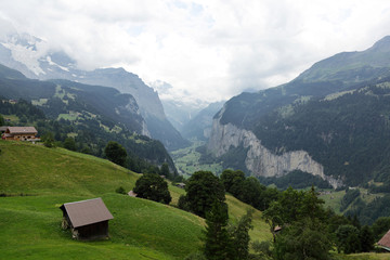 Deep gorge of Weisse Lutschine river valley in Alps