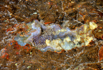 Underwater, amethyst, citrine, quartz, chalcedony, the bottom of the river