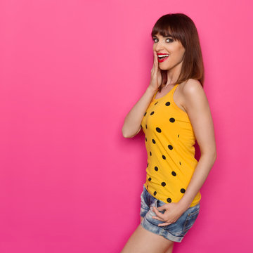 Surprised Girl On Pink Background