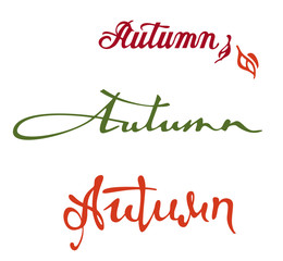 Set of original custom hand lettering "Autumn". Design element for advertisements, flyer, print and web banners.