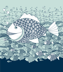 Fototapety  marine life little fish in decorative style. hand drawn vector illustration.