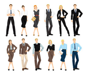 Group of people in formal clothes isolated on white background. 