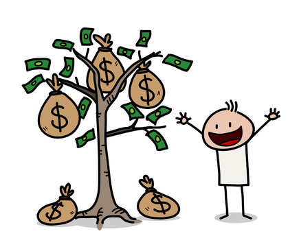 Money Tree Business Stick Figure Doodle (Dollar), a hand drawn vector  illustration of a businessman and a money tree. Stock Vector | Adobe Stock