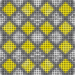 Abstract seamless pattern of black, gray and yellow squares and circles