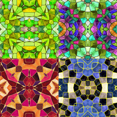 Fototapeta na wymiar Abstract kaleidoscopic background of stained glass mosaic for four seasons