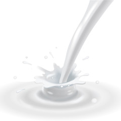 vector splash with pouring milk - illustration on white background