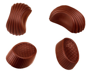 Chocolate candies collection. Beautiful Belgian truffles isolate