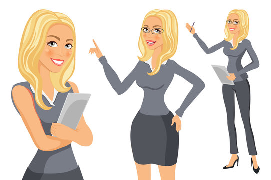 Business Woman blonde. Girl. young women in elegant office clothes art vector