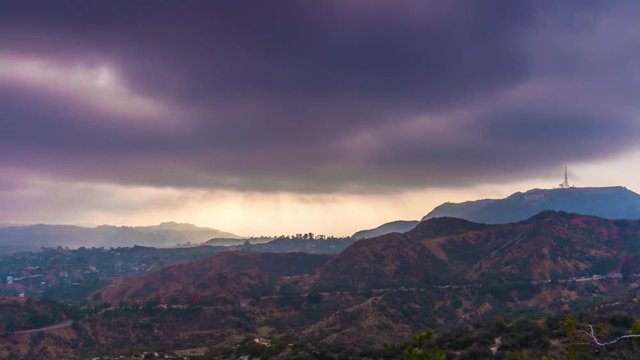 storm sky los angeles hollywood hills view point panorama 4k time lapse california usa
