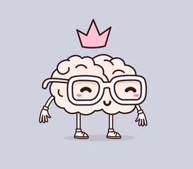 Vector illustration of retro pastel color smile brain with glass