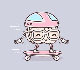 Vector illustration of retro pastel color smile pink brain with