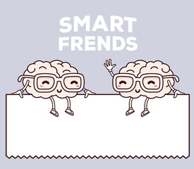 Vector illustration of retro color smile smart friends with glas