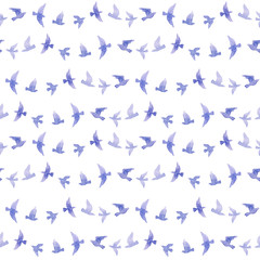 Fototapeta premium Cute repeat pattern with naive watercolor birds 