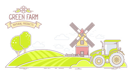 Naklejka premium Agribusiness.Vector illustration of colorful green farm life wit