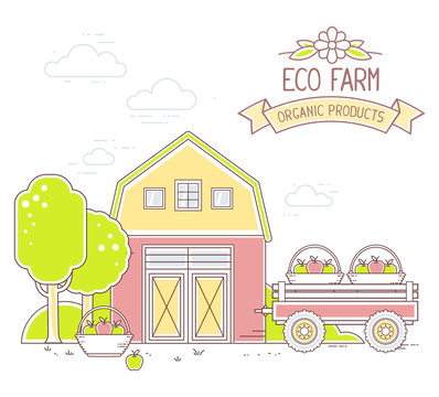 Agribusiness. Vector illustration of colorful modern farm life a