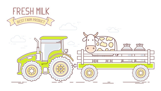 Agribusiness. Vector illustration of farm tractor with green car