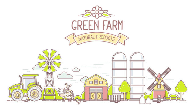 Agribusiness.Vector illustration of colorful modern farm life wi