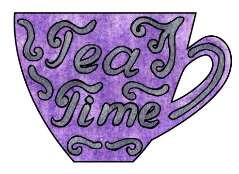 Cup of tea and coffee. Handmade. Watercolor, Mixed media. Lettering Tea time