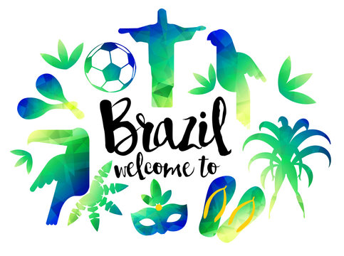 Welcome to Brazil. Icon Set Travel and tourism concept. Brazil background. Vector illustration
