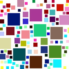 Lots of colorful square shapes on a white background.