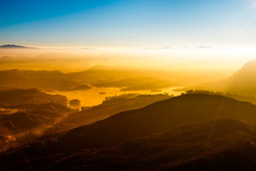 Sunrise on the mountain Adam's Peak. Sri Lanka.