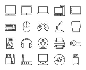 electronic and analog devices. basic set of simple linear icons
