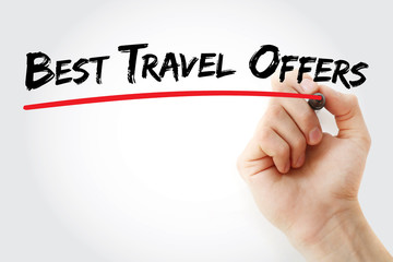Hand writing Best Travel Offers with marker, concept background