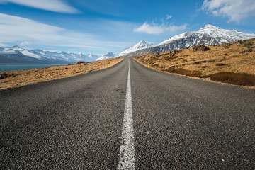 The empty ring road and beautiful scenery in Iceland.