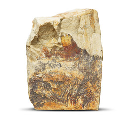 Big square shaped rock with a shadow isolated over white background