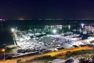 Night Panorama of the port of Sozopol, Burgas Region, Bulgaria 