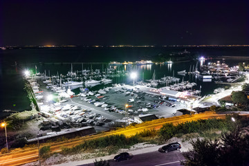 Night Seascape of the port of Sozopol, Burgas Region, Bulgaria 