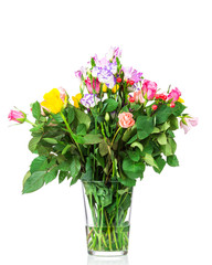 Bouquet of flowers in the vase on white background