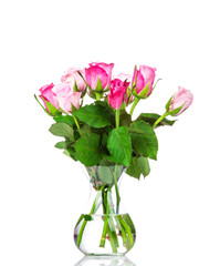 Bouquet of flowers in the vase on white background