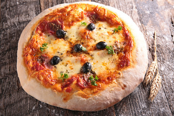 pizza with olive and cheese