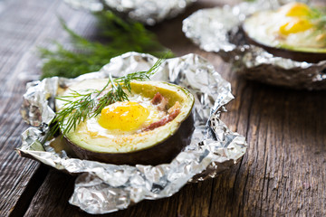 Baked avocado with eggs and bacon