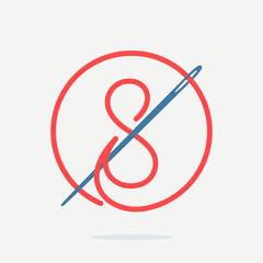 Number eight logo with needle and thread.