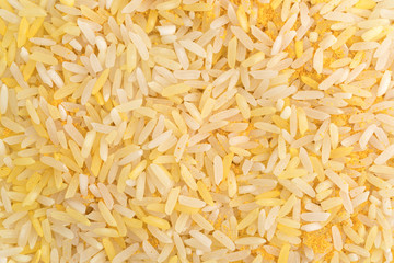 Saffron yellow rice close view.
