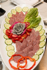  cold cuts on white plate.