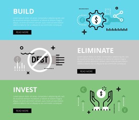Build. Eliminate. Invest. Web banners vector set