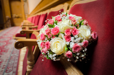 Wedding bouquet with white and red roses