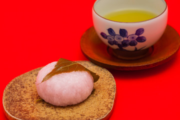 桜餅と緑茶