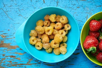 Yellow ripe raspberries